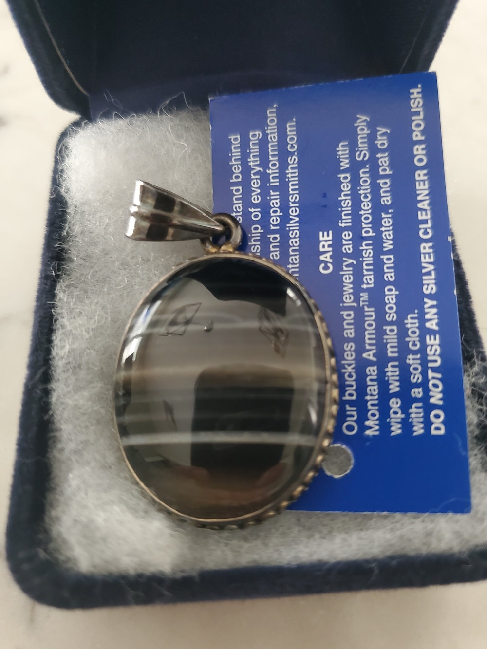 Montana Silversmiths Oval Banded Agate Pendant - Black, Gray, Silver